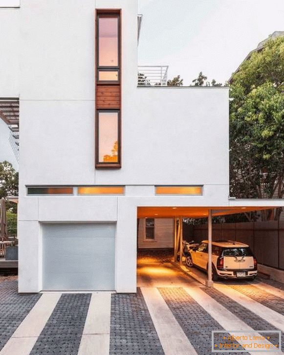 Dům ve stylu minimalismu s garáží pro automobily