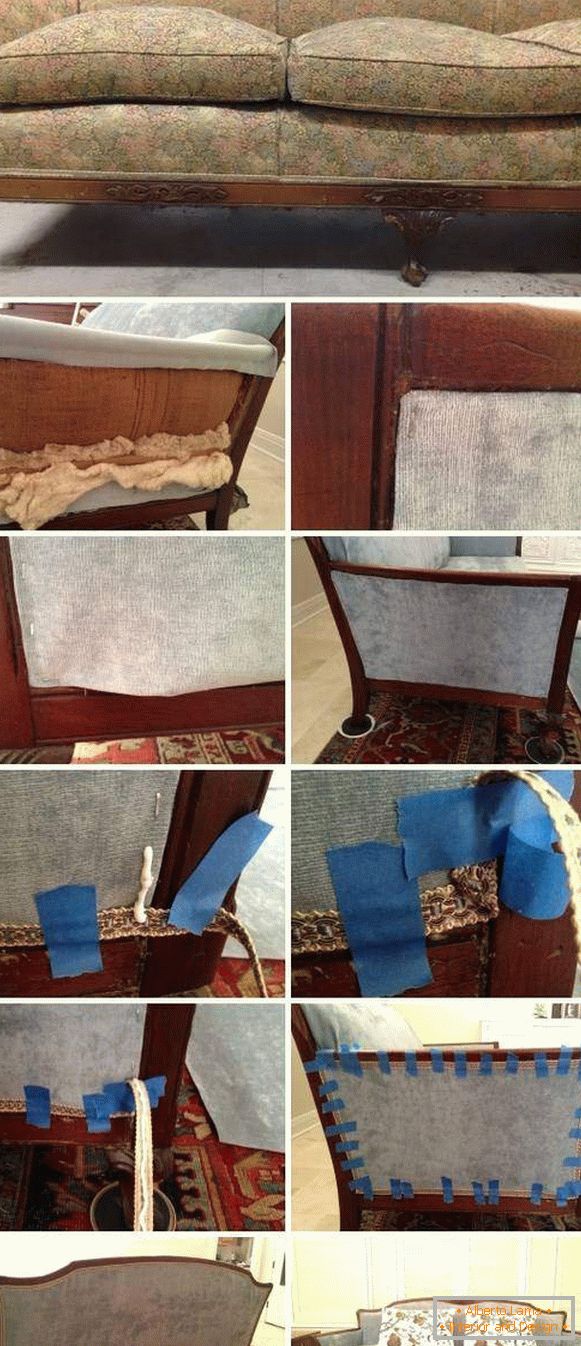 Vytažení čalouněného nábytku rukama - fotka pohovky před a po