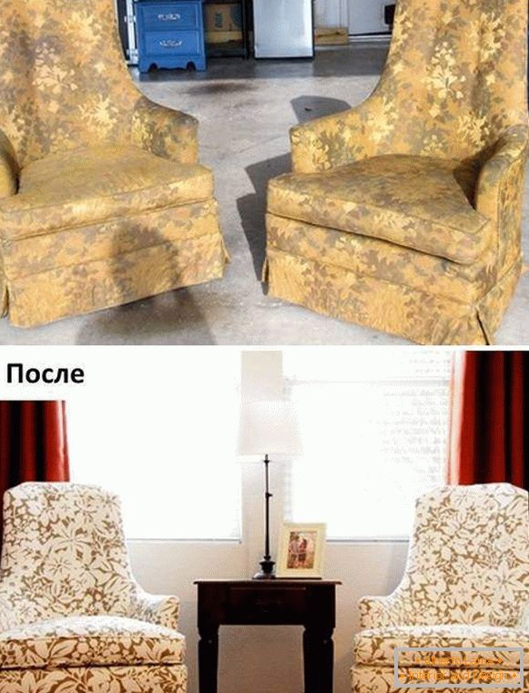 Oprava čalouněného nábytku - foto křesel před a po