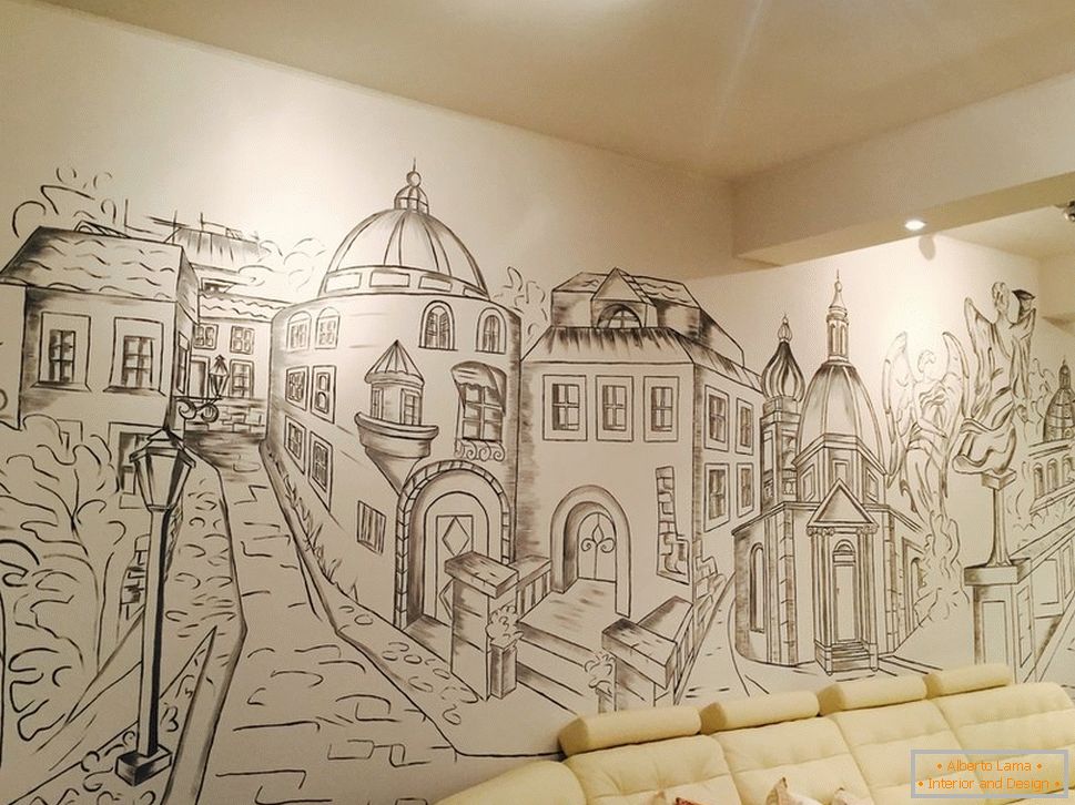 Umělecká malba v obývacím pokoji