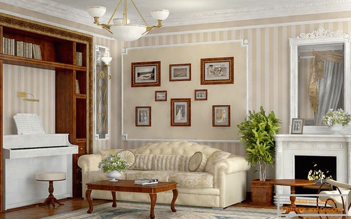 Prostorný, světlý pokoj v empírovém stylu s náležitě vybraným nábytkem.