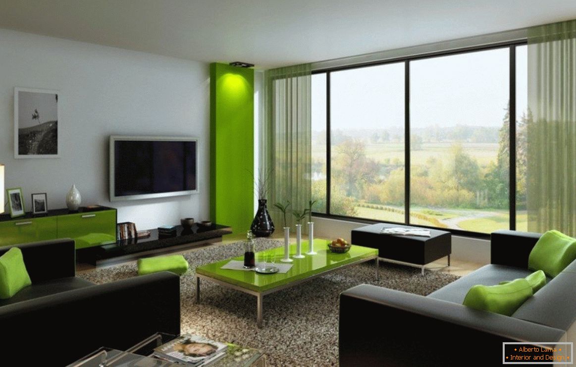 Šedavě zelený obývací pokoj