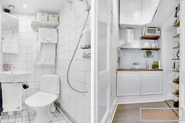 Koupelna a kuchyň v bílé barvě