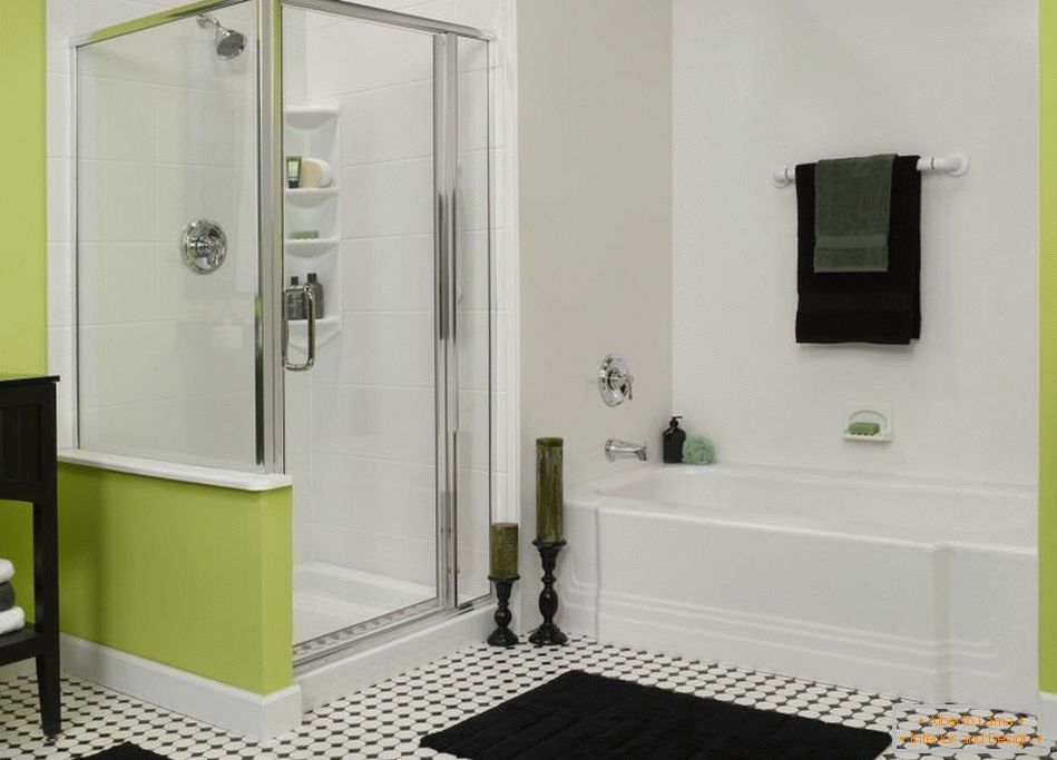 Černá a bílá koupelna se zeleným