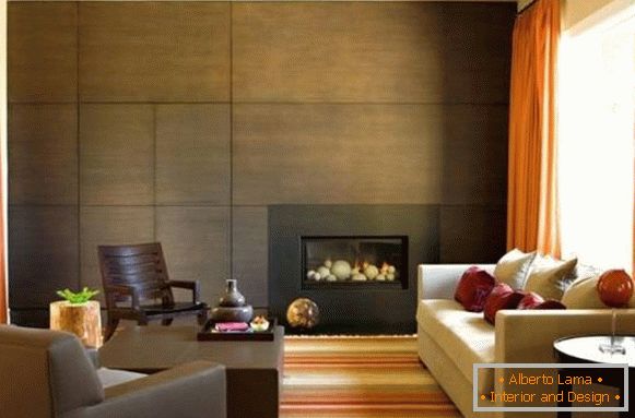 Dřevěné panely pro vnitřní dekorace stěn - foto obývacího pokoje
