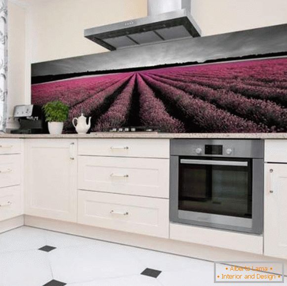 design kuchyně s dekorativním kamenem a fotografickými tapetami, foto 3