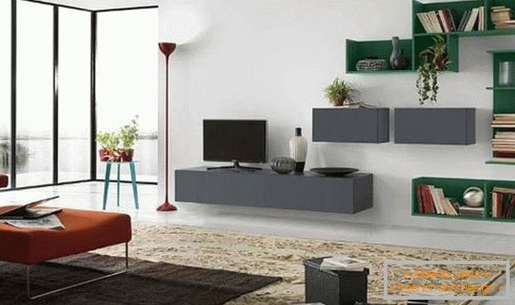 Modulární závěsné police pro obývací pokoj