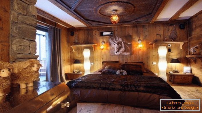 Luxusní ložnice ve stylu chaty vám umožní relaxovat v