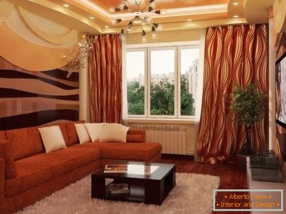 Návrh haly v bytě - krásný obývací pokoj ložnice na fotografii