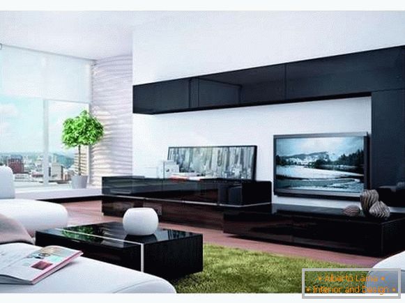 модульная stěna v obývacím pokoji v moderním stylu, foto 11