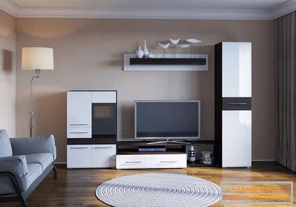 modulární stěna v obývacím pokoji v moderním stylu, foto 7