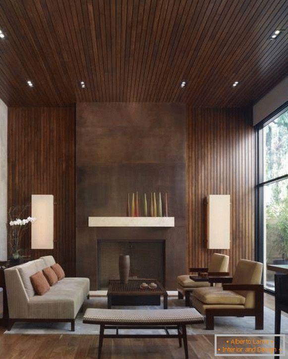 dřevěný panel v designu-obývací pokoj