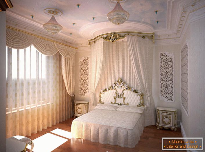 Moderní ložnice v barokním stylu.