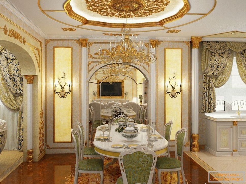 Bílý interiér se vzory zlata