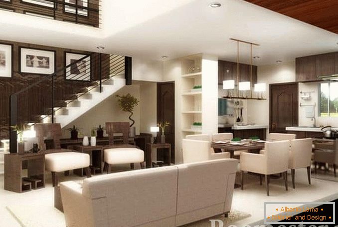 Obývací pokoj в светло-коричневых цветах в стиле контемпорари