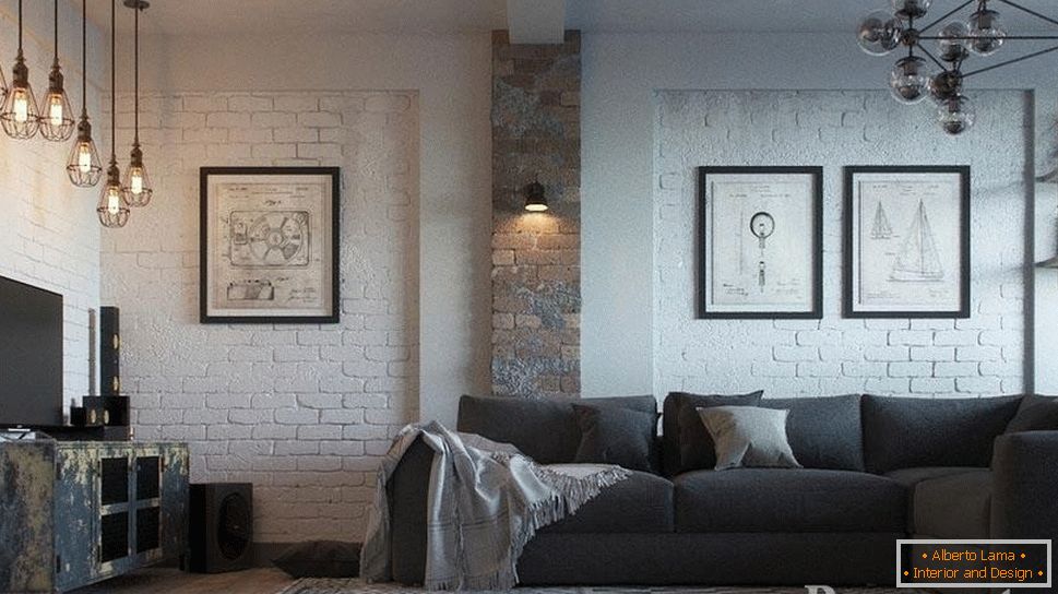 Obývací pokoj s různým osvětlením