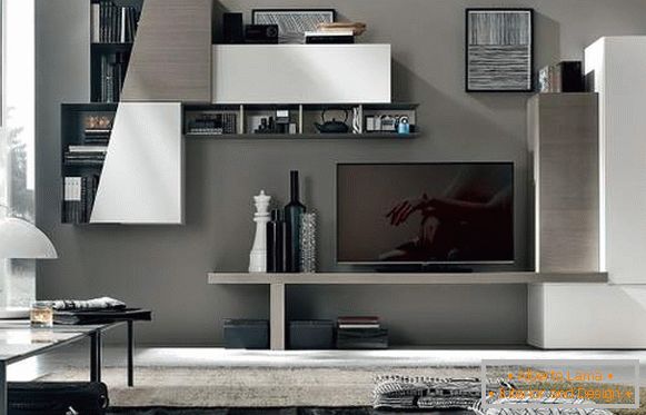 modulární stěna v obývacím pokoji v moderním stylu, foto 39