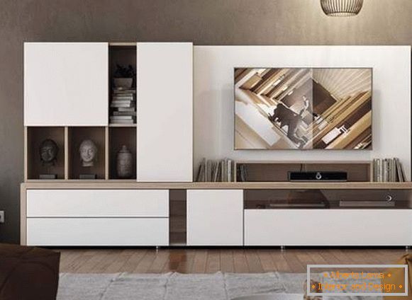 bílá stěna v obývacím pokoji v moderním stylu, foto 8