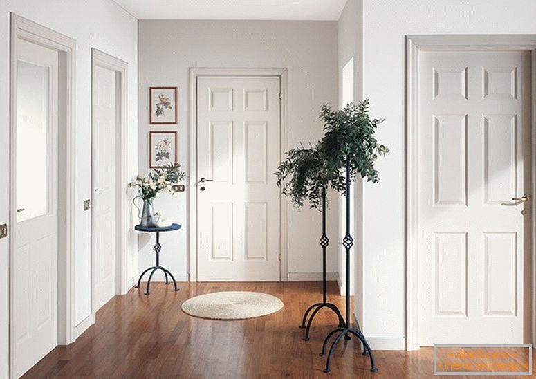 Kombinace lehkých dveří, stěn a podlah v interiéru
