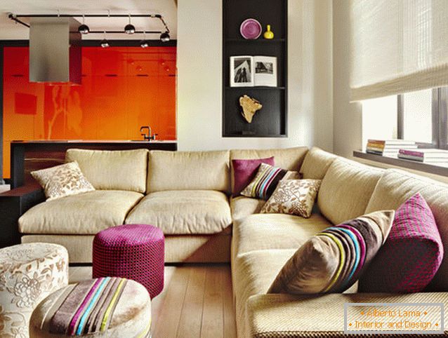 Návrh obývacího pokoje ve stylu fúze