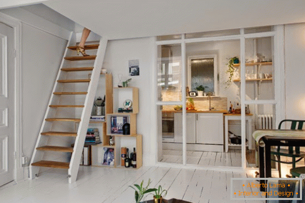 Obývací pokoj a kuchyň ve skandinávském stylu