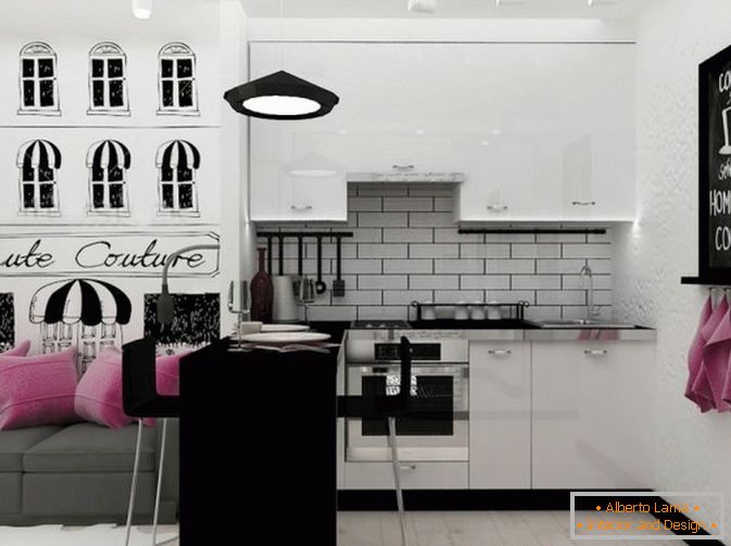 Kuchyňská plocha v černé a bílé barvě