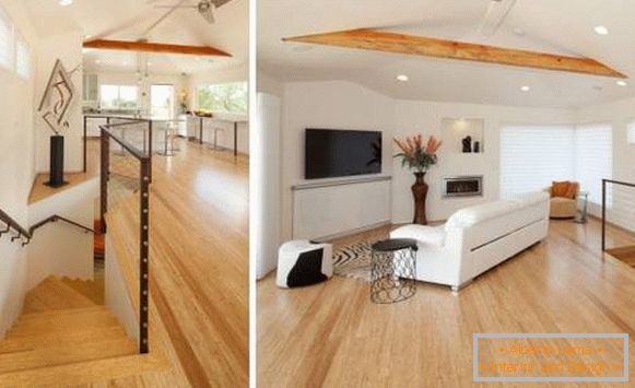 Design podkroví - fotografie kombinované kuchyně obývacího pokoje