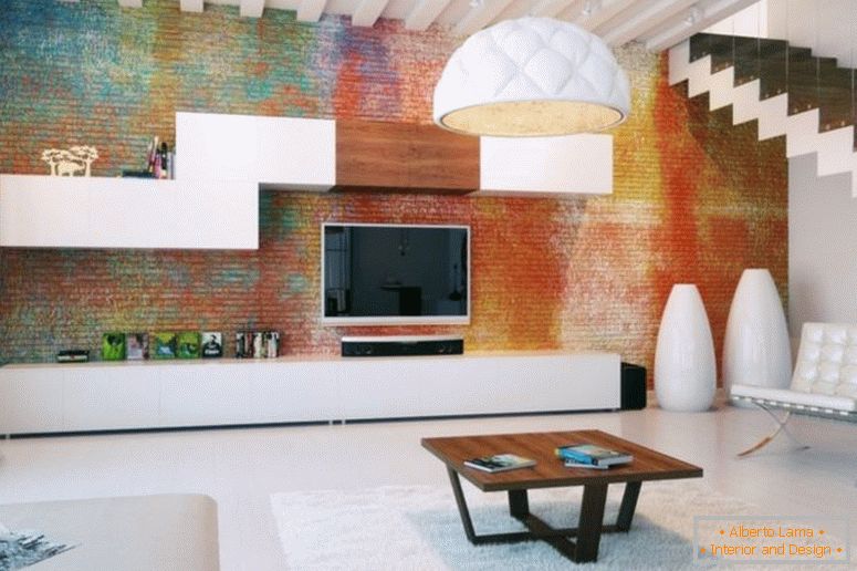interiér-vynikající-barevné-exponované-zděný-wall-nápady-na-loft-obývací pokoj-s-vzrušující-dřevo-1200x799