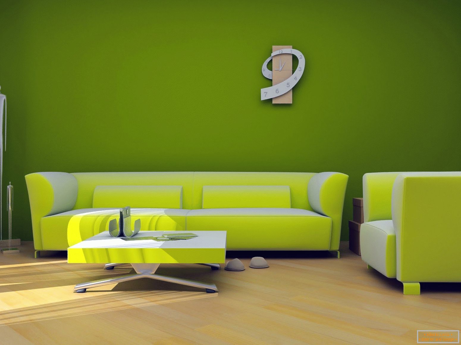 Obývací pokoj с зелеными обоями