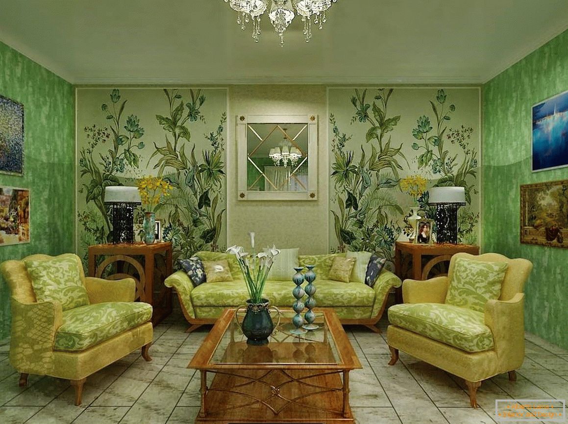 Obrázky v interiéru se zelenými tapety