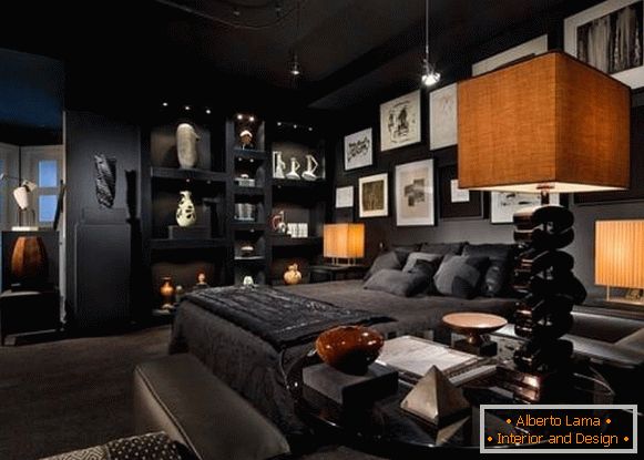 Módní ložnice v černé barvě
