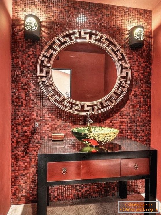 Červená barva koupelny v čínském stylu