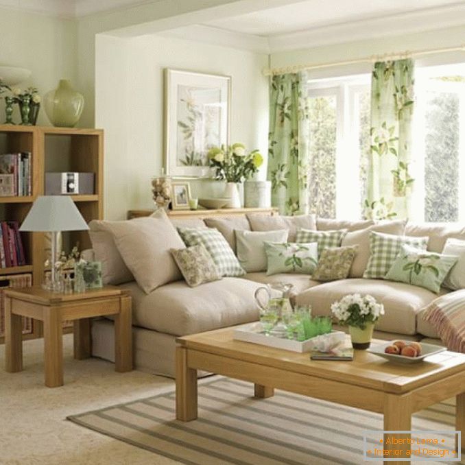 Osvěžující design obývacího pokoje se zelenými tóny