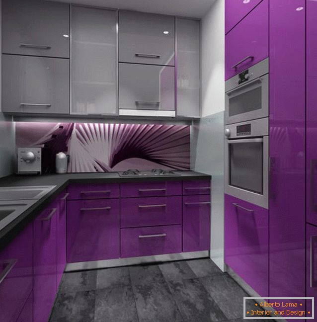 Skvělý design malé fialové kuchyně
