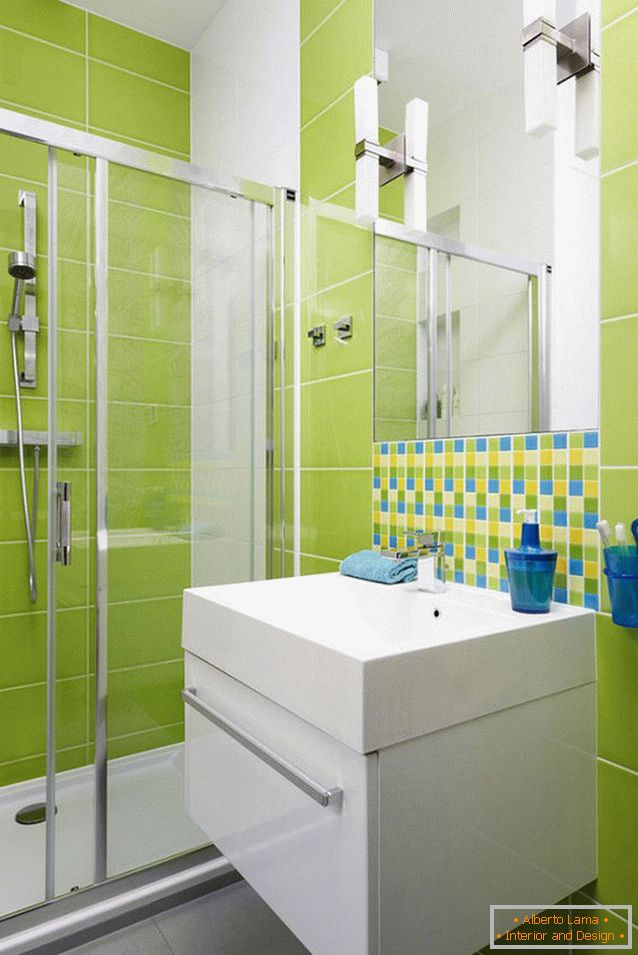 Návrh koupelny v světle zelené barvě