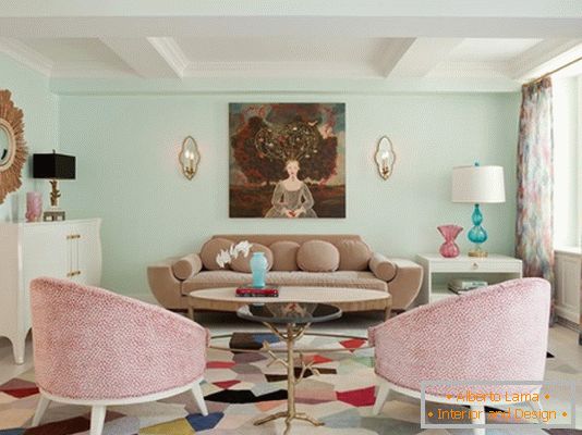 Pastelové barvy v designu obývacího pokoje