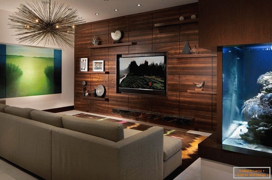 Dřevo v dekoraci v obývacím pokoji