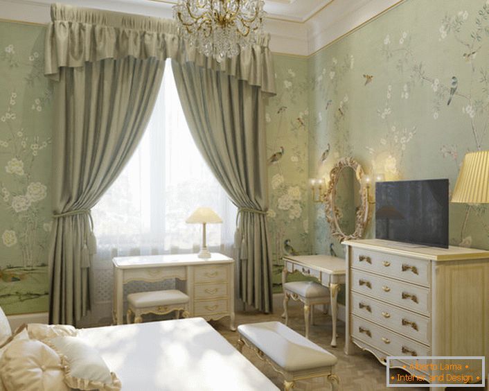 Malá ložnice pro hosty ve francouzském stylu v apartmánu na západě Německa. 