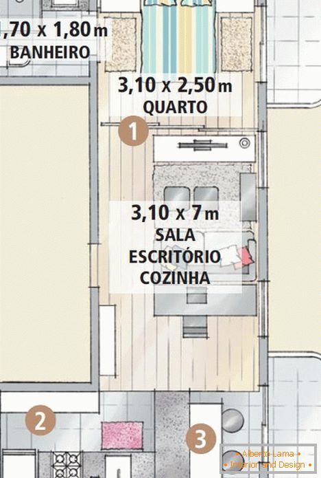 Plán apartmánu v mini-loftovém stylu