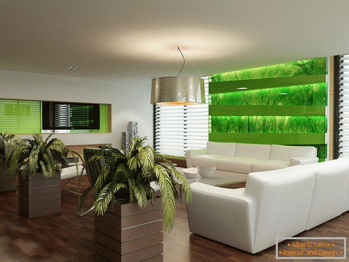 Ekologický styl v interiéru obývacího pokoje pomáhá majitelům apartmánů a jejich hostům uniknout z city povyk.