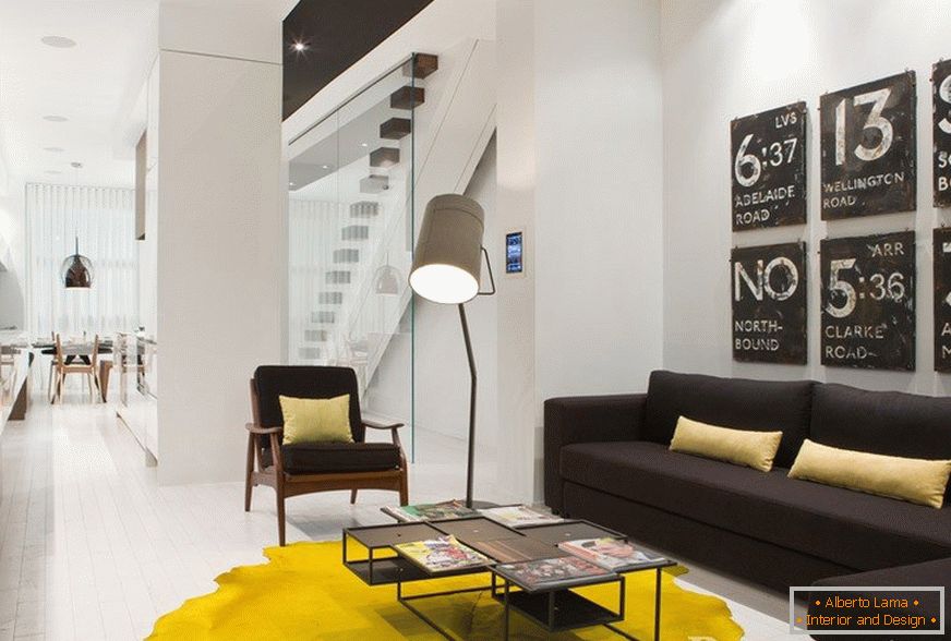 Jasně žlutý blob koberec poskytne design místnosti radosti