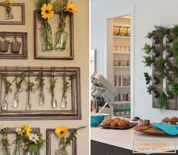 Dekorace kuchyňských zdí s rostlinami