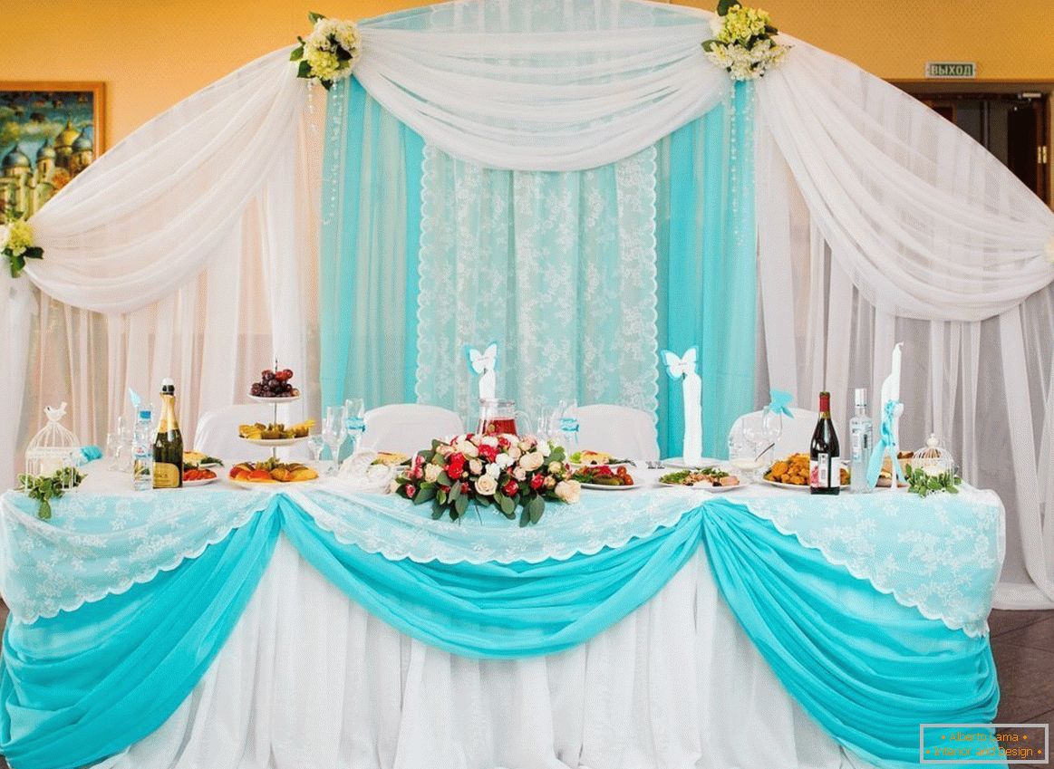 Tyrkysová barva ve výzdobě svatební hostiny
