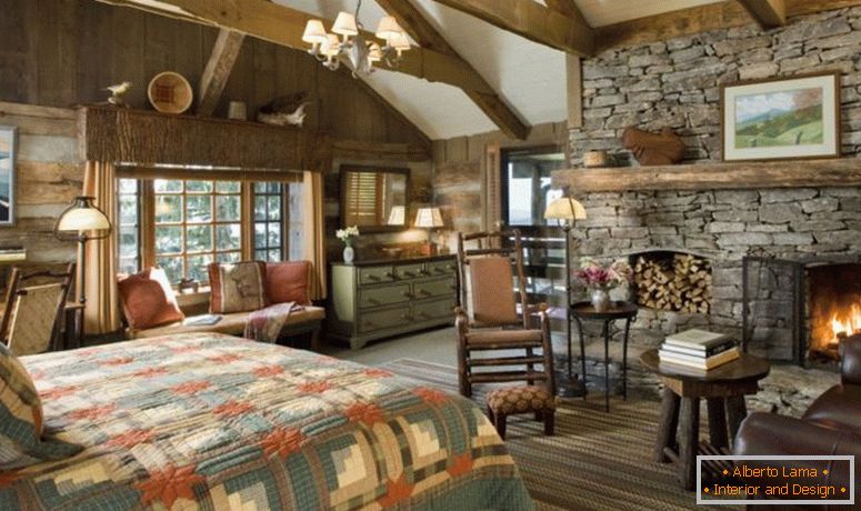 farmhouse-bedroom-with-fireplace-ve venkovském stylu