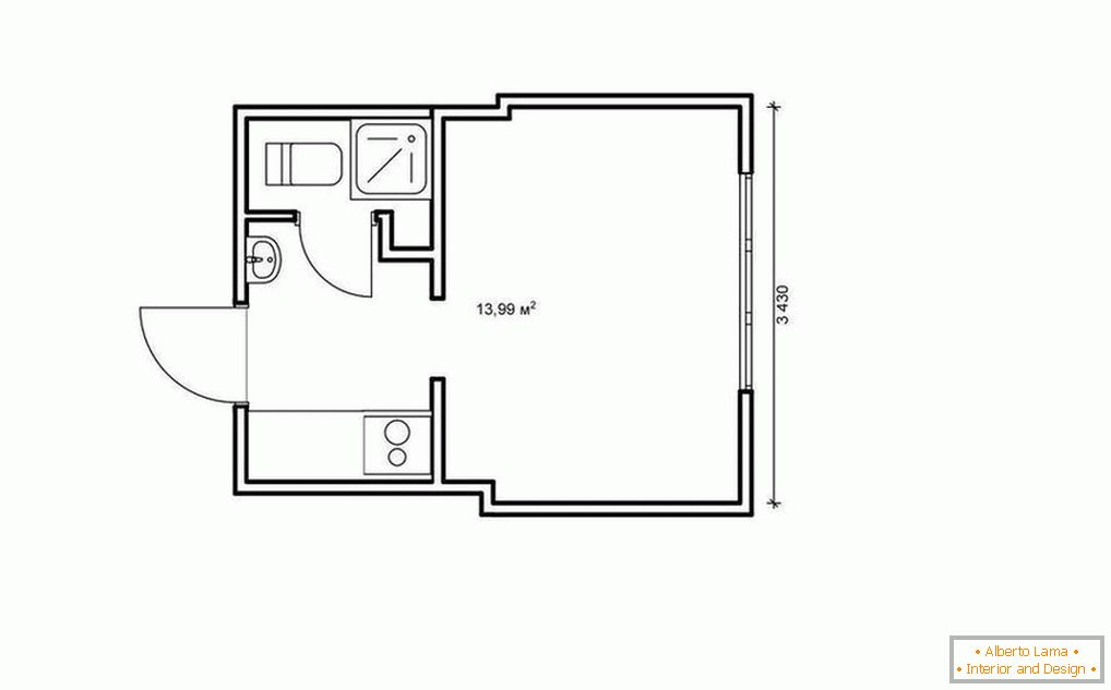 Plánovat byt-studio od 14 do 25 metrů čtverečních. m.