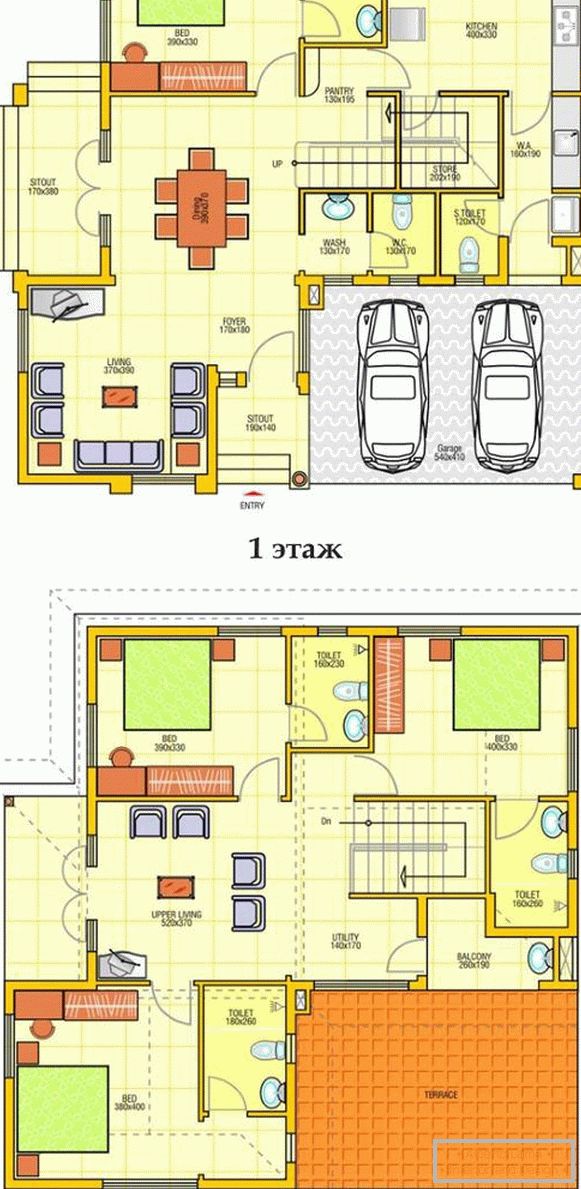 Plán dvoupatrového soukromého domu s garáží