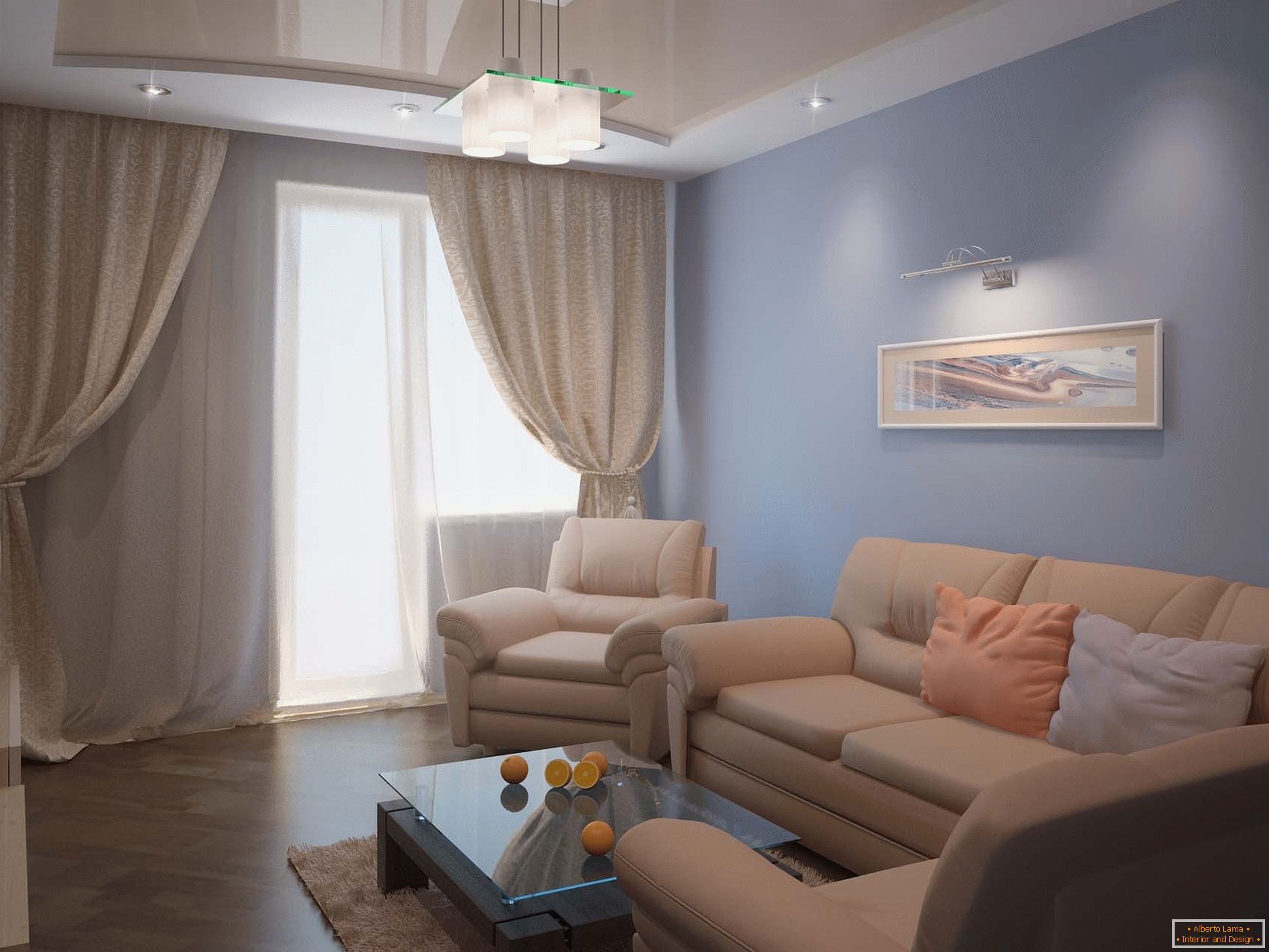 Obývací pokoj s protáhlými stropy
