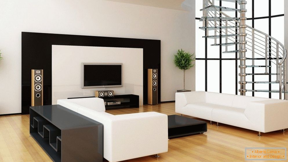 Návrh obývacího pokoje ve stylu minimalismu
