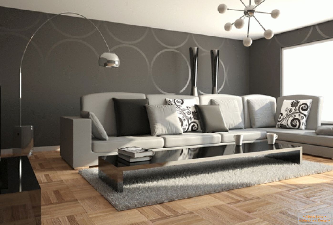Parkety na podlaze obývacího pokoje v minimalistickém stylu