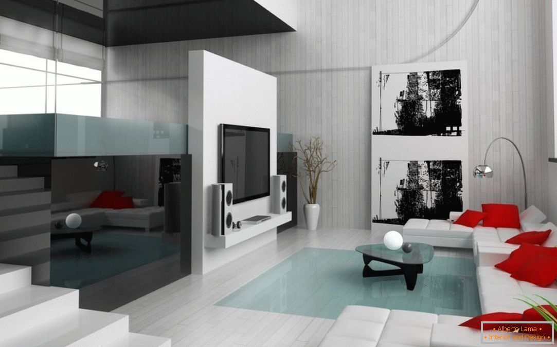 Světlá podlaha v obývacím pokoji v minimalistickém stylu